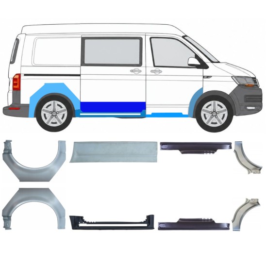 Painel de reparação da soleira com guarda-lamas traseiro para Volkswagen Transporter T6 2015-2024 17135