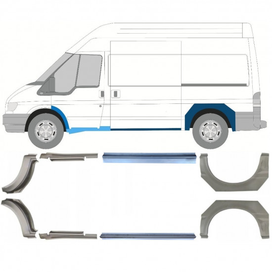 Painel de reparação da soleira com guarda-lamas traseiro para Ford Transit 2000-2013  / MWB / Conjunto 12675