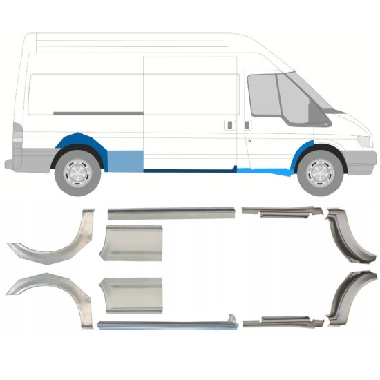 Painel de reparação da soleira com guarda-lamas traseiro para Ford Transit 2000-2013 / LWB / Esquerda+Direita / Conjunto 10630