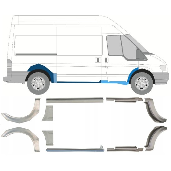 Painel de reparação da soleira com guarda-lamas traseiro para Ford Transit 2000-2013 / MWB / Esquerda+Direita / Conjunto 10637