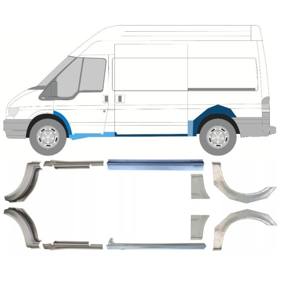Painel de reparação da soleira com guarda-lamas traseiro para Ford Transit 2000-2013  / MWB / Conjunto 12676