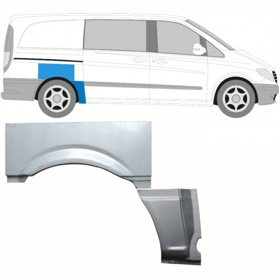 Painel de reparação do guarda-lamas traseiro para Mercedes Vito 2003-2010 / SWB / Direito / Conjunto 9277