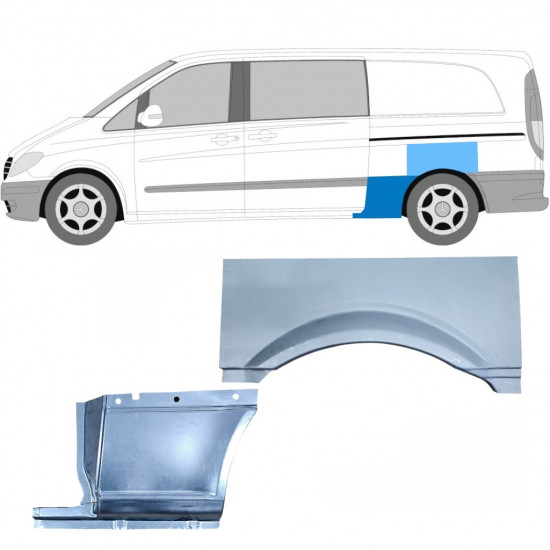 Painel de reparação do guarda-lamas traseiro para Mercedes Vito 2003- / LWB / Esquerdo / Conjunto 11865