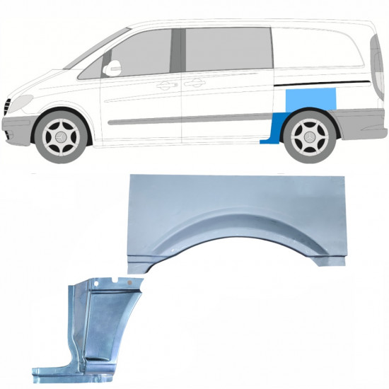 Painel de reparação do guarda-lamas traseiro para Mercedes Vito 2003- / SWB / Esquerdo / Conjunto 11867