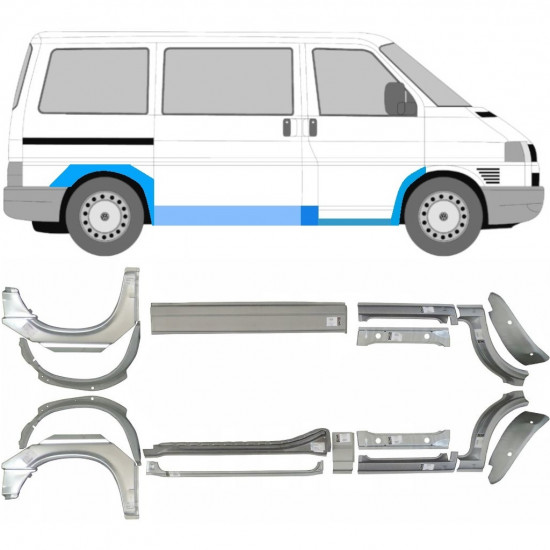 Painel de reparação da soleira com guarda-lamas dianteiro e traseiro para VW Transporter T4 1990-  / SWB / MWB / Conjunto 7147