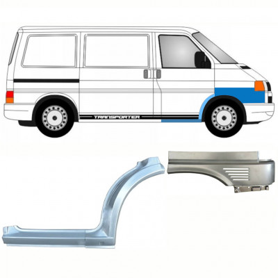 Painel de reparação da soleira com arco da roda dianteira e guarda-lamas dianteiro para VW Transporter T4 1996- / Direito / Conjunto 10041