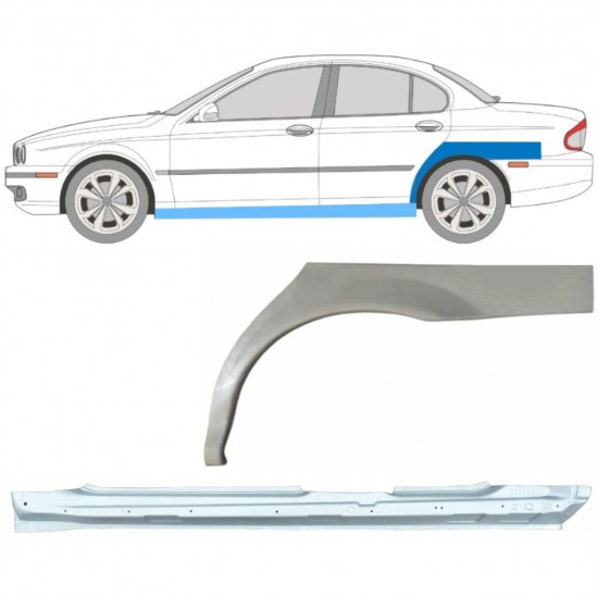 Painel de reparação da soleira com guarda-lamas traseiro para Jaguar X-Type 2001-2009 / Esquerdo / Conjunto 12621